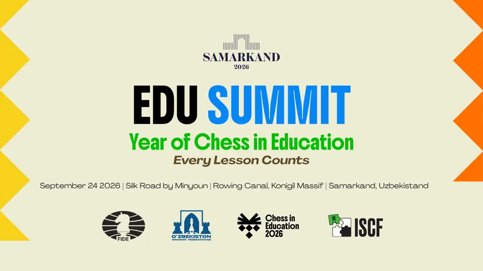 国际棋联教育峰会官方海报，列明2026年9月24日、撒马尔罕。