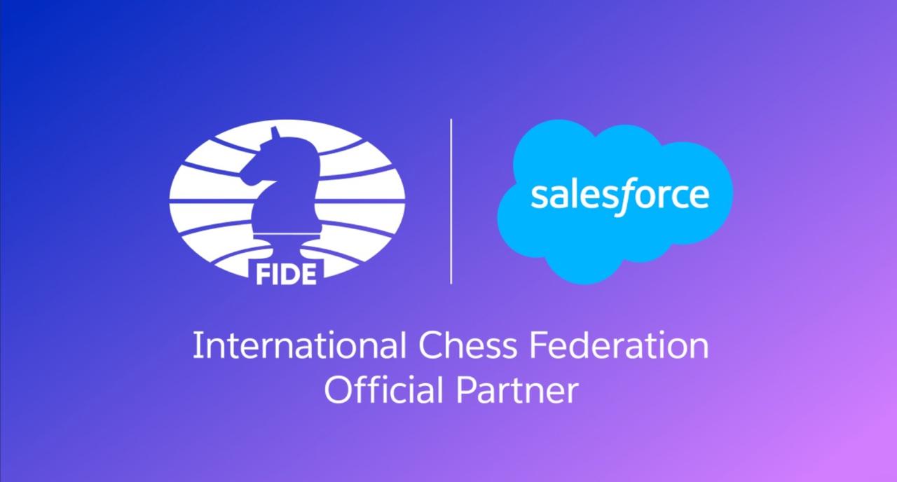 国际棋联与Salesforce官方合作公告配图，展示双方标志。