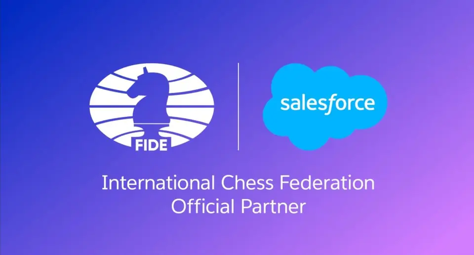 国际棋联与Salesforce官方合作公告配图，展示双方标志。
