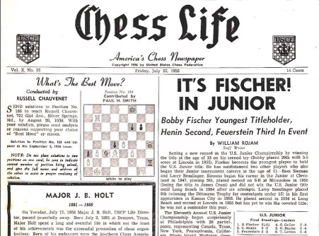 1956年鲍比菲舍尔首次登上Chess Life头版